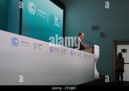 Il primo ministro Sir Keir Starmer parla il secondo giorno del vertice sul clima del Cop29 a Baku, Azerbaigian. Data foto: Martedì 12 novembre 2024. Foto Stock