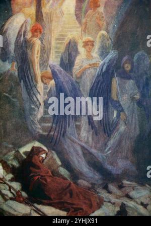 Illustrazione del sogno di Jacob - mentre dorme Jacob ha un sogno da Dio vede gli Angeli salire e scendere una scala che raggiunge il cielo ( Foto Stock