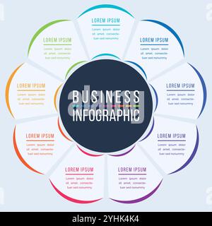 Circle Infographic design 9 passaggi, oggetti, elementi o opzioni infografica modello aziendale Illustrazione Vettoriale