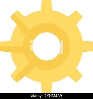 Ingranaggio meccanico dorato parte dell'icona del meccanismo ideale. Parte rotante di un elemento della struttura di una macchina orologiera. Semplice vettore piatto isolato su backgrou bianco Illustrazione Vettoriale