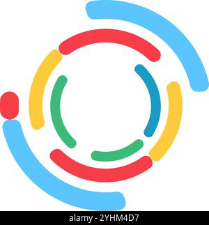 Guarda l'adesivo rotondo di caricamento, l'icona del cerchio tecno astratto per un design tecnologico moderno e retrò. Semplice pittogramma vettoriale di colore isolato su bianco Illustrazione Vettoriale