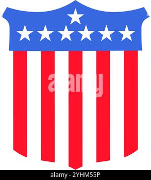 Illustrazione vettoriale dell'emblema della collezione di icone a tema bandiera americana. Una celebrazione della cultura e dell'identità americana. Il cele del giorno dell'indipendenza Illustrazione Vettoriale