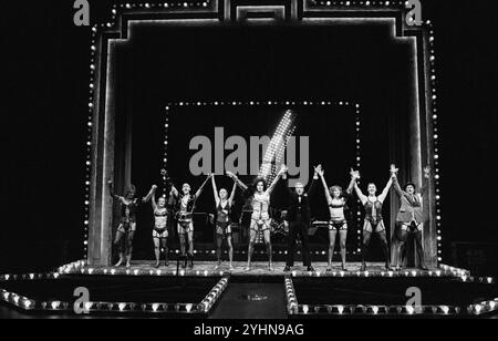 l-r: Gary Martin (Rocky), Dee Robillard (Columbia), Brett Forrest (Riff Raff), Claire Lewis (Magenta), Daniel Abineri (Frank-n-Furter), Nicholas Courtney (Narrator), Amanda Redman (Janet), Terence Hillyer (Brad), Ziggy Byfield (Dr Scott) nello SPETTACOLO HORROR ROCKY all'Haymarket Theatre, Leicester, Inghilterra 08/08/1979 libro, musica e testi di Richard o'Brien Set design: Brian Thomson Costumes: sue Blane regista: Julian Hope Foto Stock