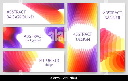 Modello banner strati 3D astratti. Forme dinamiche a strati con sfumature vibranti sovrapposte e effetto di profondità. Vettore layout creativo Illustrazione Vettoriale