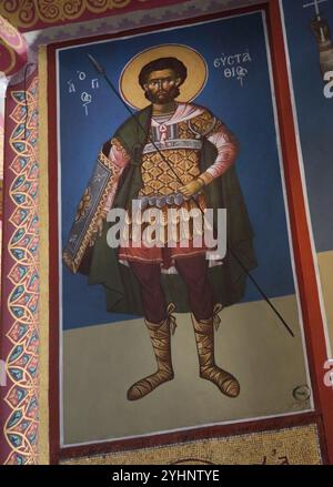 Icona del Santo nei Santi Costantino ed Elena Chiesa greco-ortodossa Lazaraki Glyfada Atene Attica Grecia Foto Stock
