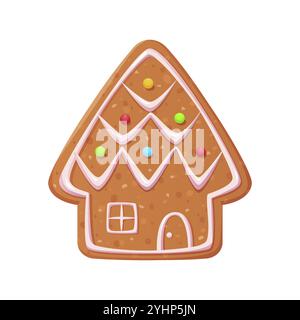 Biscotti di pan di zenzero natalizio decorati con glassa. Tradizionale biscotto per le feste invernali. Illustrazione vettoriale cartoni animati Illustrazione Vettoriale