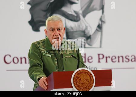 Città del Messico, Messico. 12 novembre 2024. Ricardo Trevilla Trejo, Segretario della difesa Nazionale, parla durante un briefing al Palazzo Nazionale. Il 12 novembre 2024 a città del Messico, Messico. (Credit Image: © Carlos Santiago/eyepix via ZUMA Press Wire) SOLO PER USO EDITORIALE! Non per USO commerciale! Crediti: ZUMA Press, Inc./Alamy Live News Foto Stock