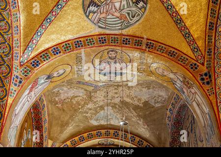 Mosaici, il Monastero di Ossios (o Hosios) Loukas, X secolo d.C. e rimane un importante esempio di architettura e arte bizantina, Foto Stock