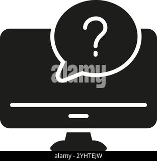 Schermo del computer con icona silhouette del punto interrogativo, simbolo glifo dei servizi di assistenza clienti. Illustrazione del vettore isolato Illustrazione Vettoriale