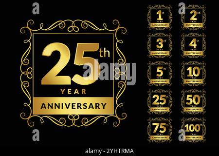 Vintage anniversario di lusso golden logotipo set emblema Illustrazione Vettoriale