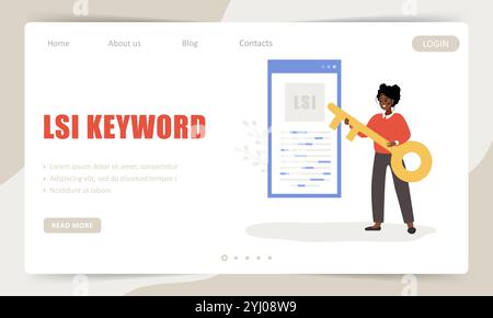 Parola chiave LSI. Modello di landing page. Indicizzazione semantica latente. SEO. Illustrazione vettoriale in stile cartone animato piatto Illustrazione Vettoriale