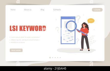 Parola chiave LSI. Modello di landing page. Indicizzazione semantica latente. SEO. Illustrazione vettoriale in stile cartone animato piatto Illustrazione Vettoriale