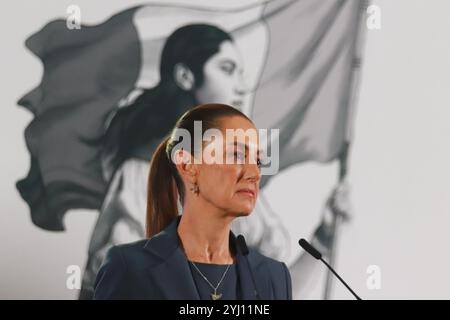 Non esclusiva: Claudia Sheinbaum Pardo, presidente del Messico, parla durante un briefing sul piano di sicurezza nazionale al Palazzo Nazionale. Foto Stock