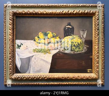 Melon and Peaches Still Life dipinto dall'artista francese Edouard, Manet. Al museo National Gallery of Art di Washington DC. Foto Stock