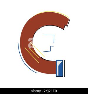Lettera G alfabetica in stile Kandinsky per il tuo design, immagine vettoriale. Triade classica con combinazione di colori Illustrazione Vettoriale