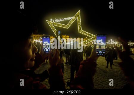 Vienna, Austria. 12 novembre 2024. AUSTRIA; VIENNA; 20241112; Mercatino di Natale con albero di Natale di fronte al Palazzo Schoenbrunn a Vienna, fotografato il 12 novembre 2024. // Österreich; WIEN; 20241112; Weihnachtsmarkt mit Weihnachtsbaum vor dem Schloss Schönbrunn a Wien, fotografiert am 12. Novembre 2024. - 20241112 PD12212 credito: APA-PictureDesk/Alamy Live News Foto Stock