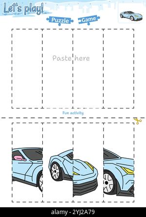 Gioca a rompicapo taglia e incolla con tema di trasporto Illustrazione Vettoriale