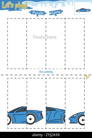 Gioca a rompicapo taglia e incolla con tema di trasporto Illustrazione Vettoriale