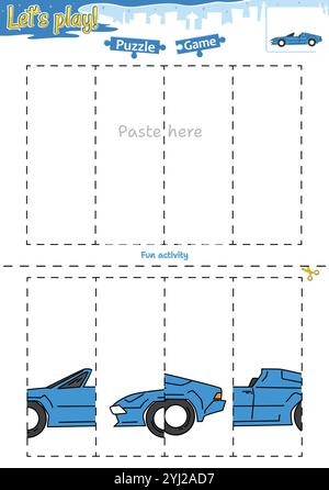 Gioca a rompicapo taglia e incolla con tema di trasporto Illustrazione Vettoriale