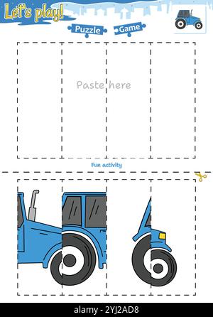 Gioca a rompicapo taglia e incolla con tema di trasporto Illustrazione Vettoriale