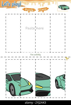 Gioca a rompicapo taglia e incolla con tema di trasporto Illustrazione Vettoriale