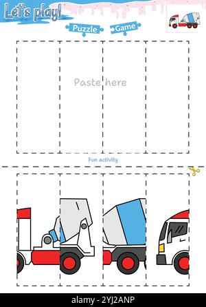 Gioca a rompicapo taglia e incolla con tema di trasporto Illustrazione Vettoriale