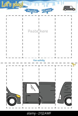 Gioca a rompicapo taglia e incolla con tema di trasporto Illustrazione Vettoriale