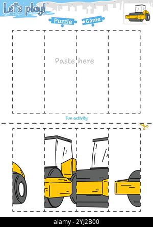 Gioca a rompicapo taglia e incolla con tema di trasporto Illustrazione Vettoriale