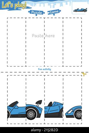 Gioca a rompicapo taglia e incolla con tema di trasporto Illustrazione Vettoriale
