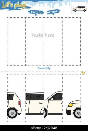 Gioca a rompicapo taglia e incolla con tema di trasporto Illustrazione Vettoriale