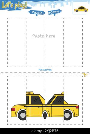 Gioca a rompicapo taglia e incolla con tema di trasporto Illustrazione Vettoriale