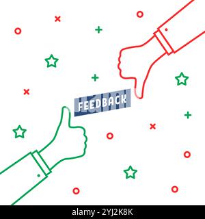 pollice rosso e verde verso l'alto e verso il basso come feedback Illustrazione Vettoriale