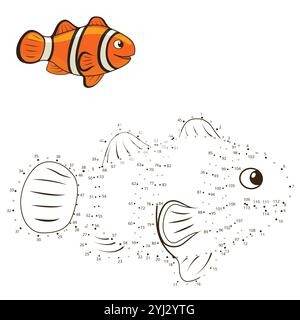 Collega i puntini per disegnare il vettore del pesce pagliaccio Illustrazione Vettoriale