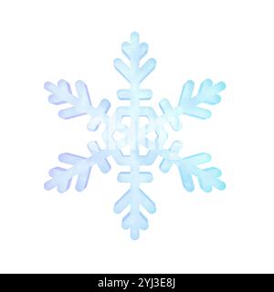 Fiocco di neve isolato su sfondo bianco. Blu e viola. illustrazione 3d. Foto Stock