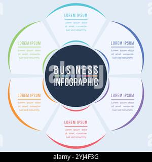 Circle Infographic design 6 fasi, oggetti, elementi o opzioni modello infografico aziendale Illustrazione Vettoriale