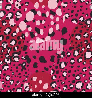 Astratto moderno leopardo motivo senza giunture con cerchi. Animali sfondo alla moda. Illustrazione vettoriale decorativa a colori per stampa, cartoncino, tessuto Illustrazione Vettoriale