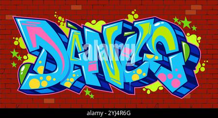 Urban Hip Hop Abstract Word Dance Graffiti Style font lettering illustrazione vettoriale modello Art Illustrazione Vettoriale