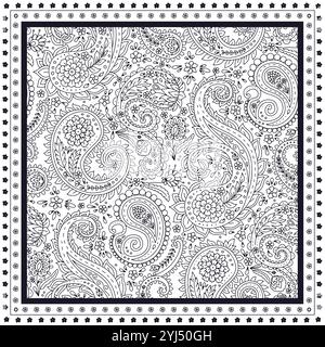 Sciarpa floreale con motivi paisley monocromatici Illustrazione Vettoriale