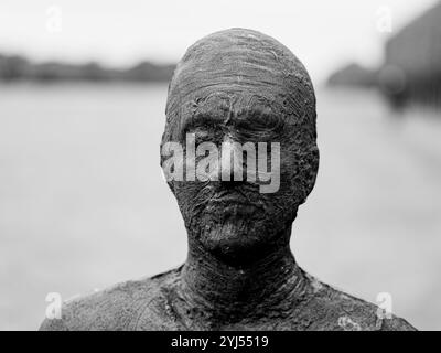 Primo piano del capo della scultura, la mostra di Antony Gormley intitolata Time Horizon a Houghton Hall, King's Lynn, Norfolk Foto Stock