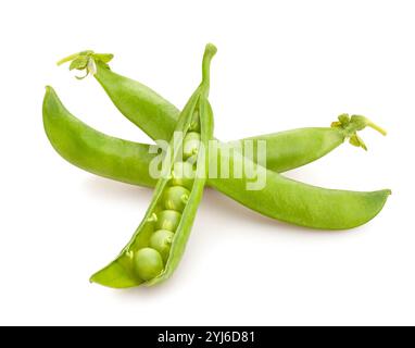 aprire il percorso dei piselli verdi isolato su bianco Foto Stock