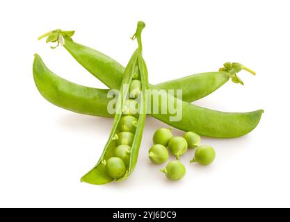 aprire il percorso dei piselli verdi isolato su bianco Foto Stock