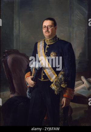 JOSE LARRAZ LOPEZ (1904-1973) - MINISTRO DE HACIENDA ENTRE 1939 Y 1941 - SIGLO XX - OLEO/LIENZO - 157X116 CM. AUTORE: JULIO MOISES FERNANDEZ DE VILLASANTE (1888-1968). UBICAZIONE: MINISTERIO DE HACIENDA-COLECCION. MADRID. SPAGNA. Foto Stock