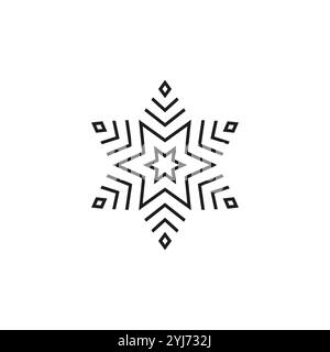 Icona del fiocco di neve. Fiocco di neve nero isolato su sfondo bianco. Neve fredda. Silhouette in cristallo congelato. Fiocco per la stampa invernale di design. Carina star Illustrazione Vettoriale