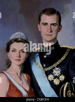 DETALLE DEL RETRATO DE LOS PRINCIPES DE ASTURIAS - 2008. Autore: RICARDO SANZ 1957/. Luogo: RITIRO PRIVATO. MADRID. SPAGNA. FELIPE DE BORBÓN Y GRECIA. LETIZIA ORTIZ ROCASOLANO (1972-) CONSORTE REINA. FELIPE DE BORBON 1968 / FELIPE VI Foto Stock