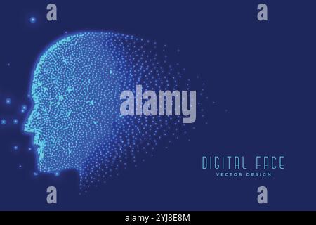 La tecnologia digitale faccia realizzata con particelle di intelligenza artificiale di sfondo Illustrazione Vettoriale