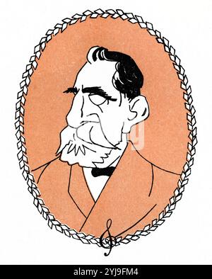 Caricatura de Tomás Bretón y Hernández (Salamanca, 1850-Madrid, 1923), músico español. Año 1911. AUTORE: ROMÁN BONET SINTES 'BON'. Foto Stock