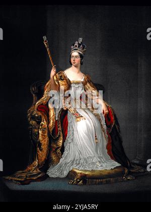 La regina Victoria nella sua incoronazione accappatoi 1837 dal libro del Giubileo della regina Victoria. oleograph. Foto Stock