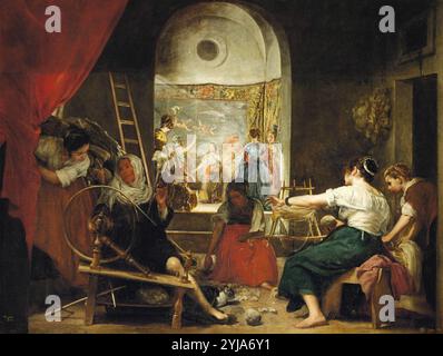 Diego Velázquez / "The Spinners or the Fable of Arachne", c. 1657, olio su tela, 220 x 289 cm, P01173. MUSEO: MUSEO DEL PRADO, MADRID, SPAGNA. Foto Stock