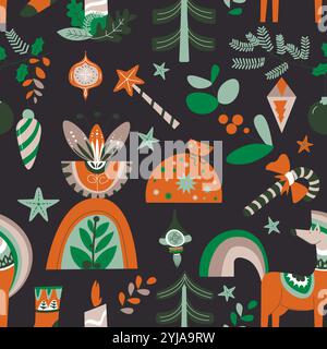 Motivo senza cuciture Nordic Holiday Decorations Illustrazione Vettoriale