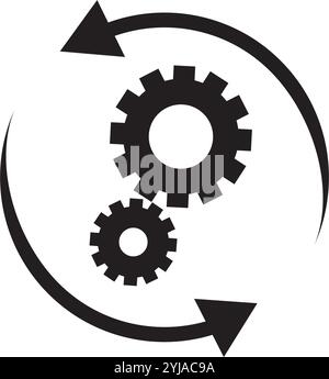 Icona del flusso di lavoro in stile appartamento. Ingranaggio efficace illustrazione vettoriale bianco su sfondo isolato. Organizzazione dei processi business concetto. Illustrazione Vettoriale